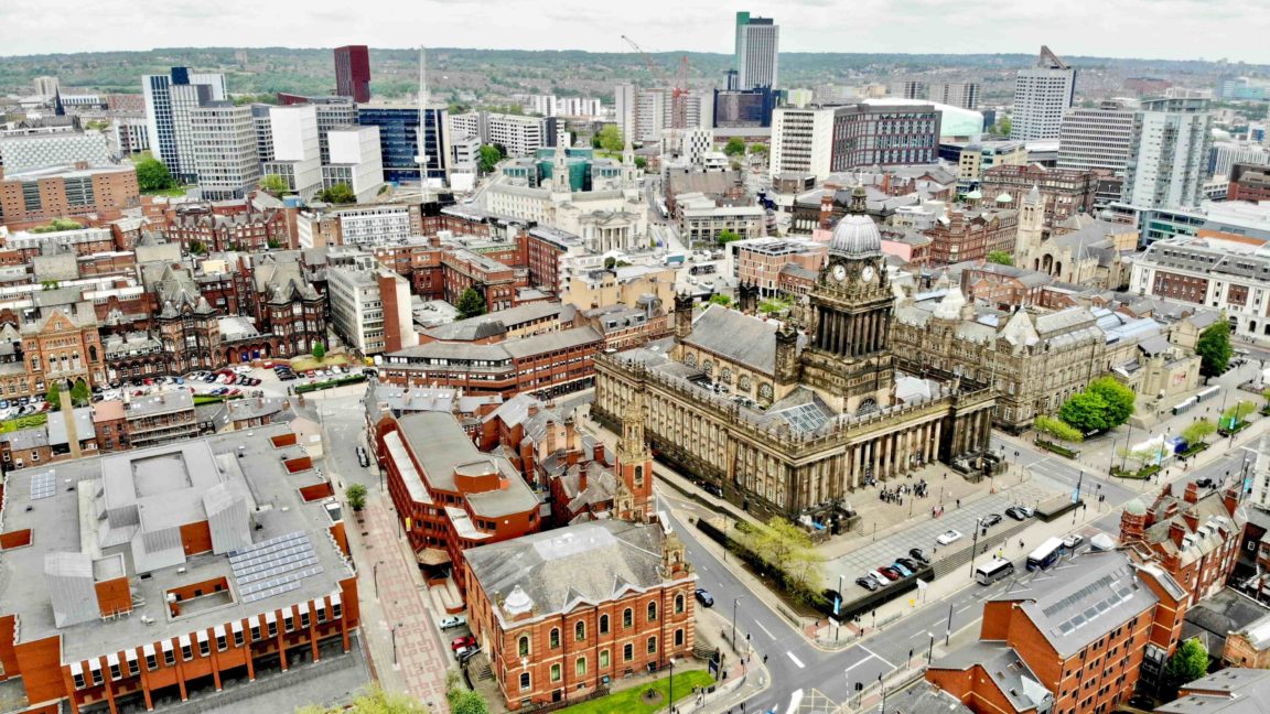 An aerial picture of Leeds taken at daytime